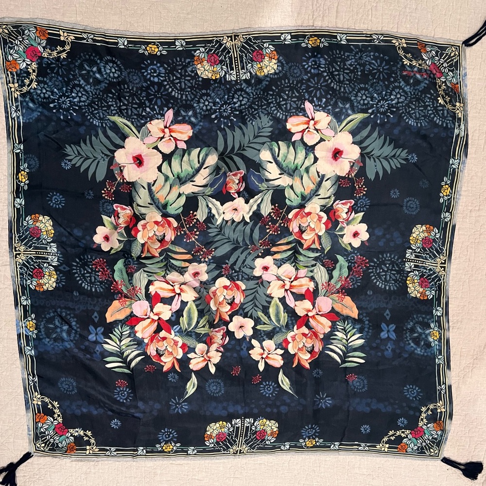 Johnny Was Silk Scarf NWT ! 12 Tassels! - Picture 6 of 6
